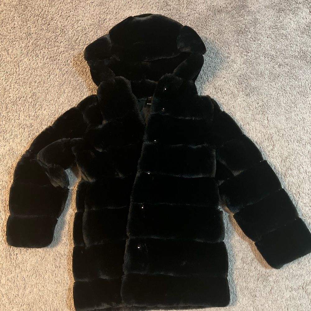 BCBG Soft Faux Fur Hooded Jacket - Size S/M